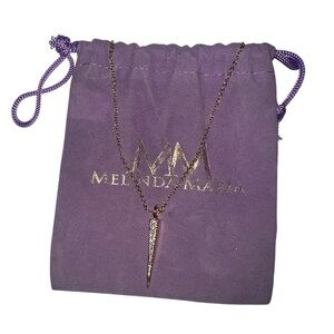 NWOT Melinda Maria Lillian Pave Spike Pendant Necklace 14K Gold Plated + Pouch